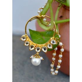 Kundan Nose Ring with Pearl Drop 